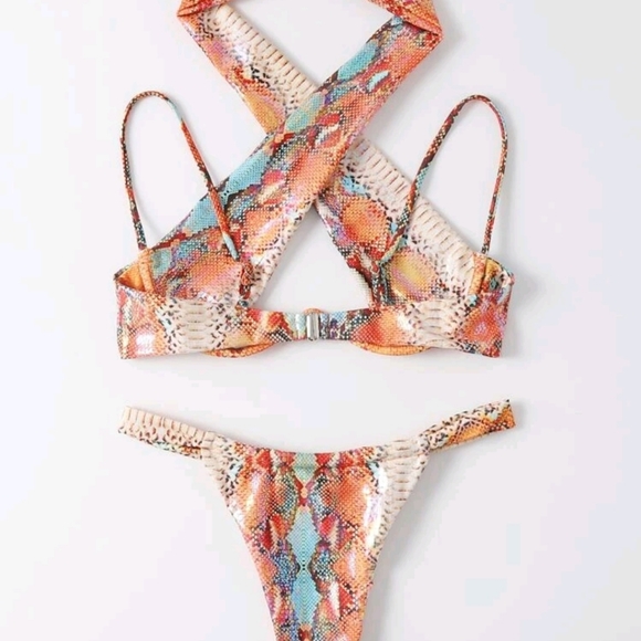 Snakeskin Print Criss Cross Underwire Tonga Bikini Size S - Picture 9 of 9